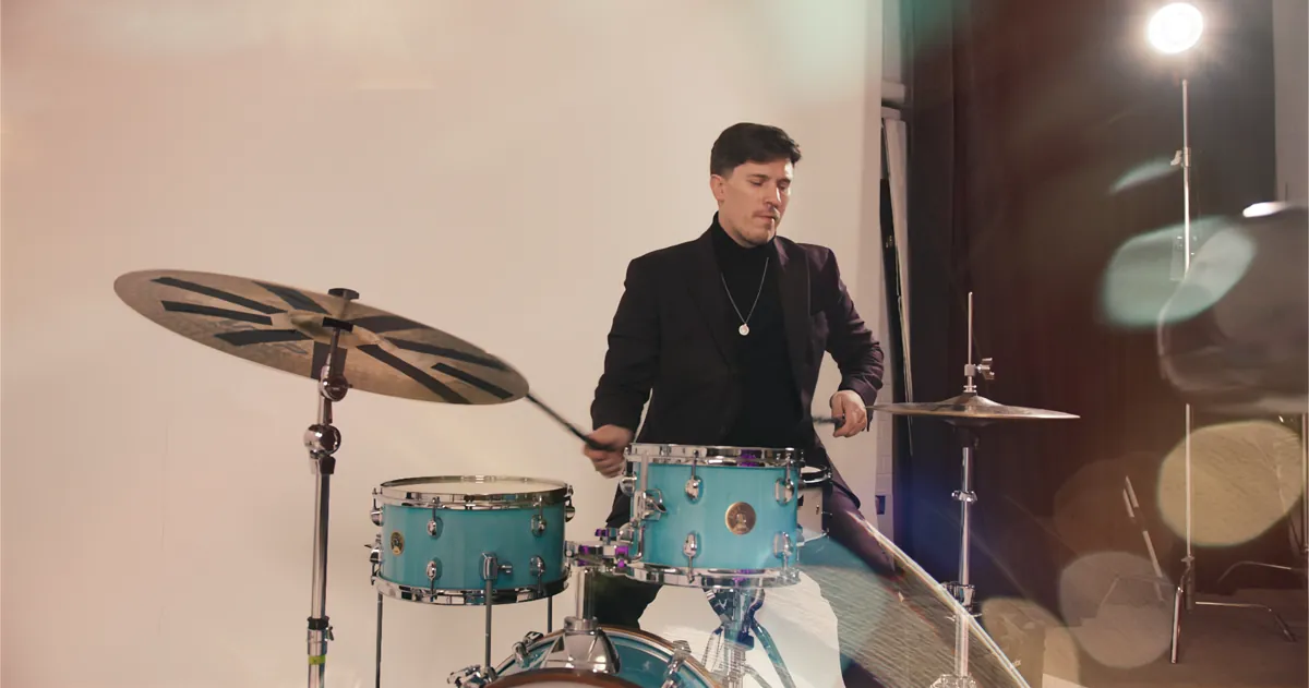 Drummer with stage light